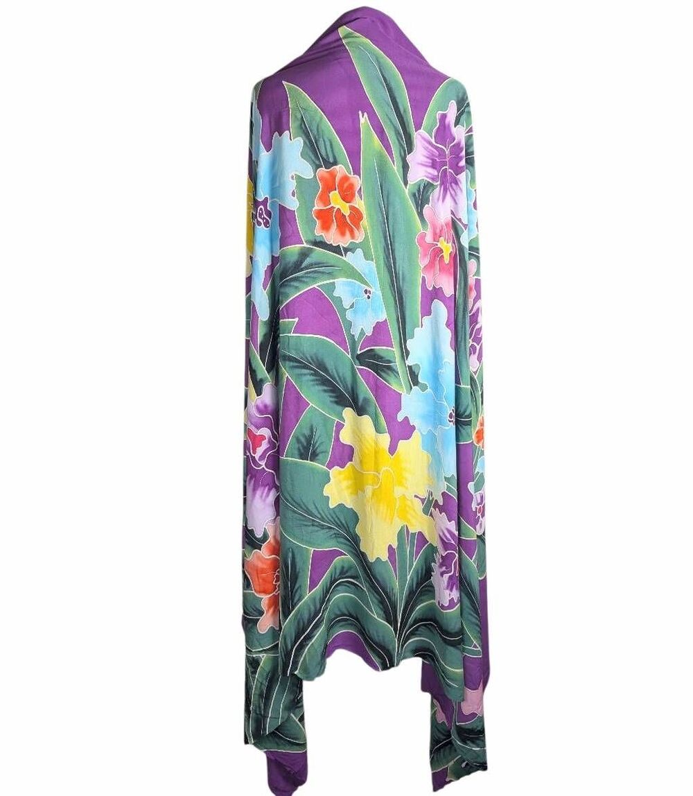 Vintage Dancing Gecko Hawaiian purple multi tropical batik floral sarong wrap
